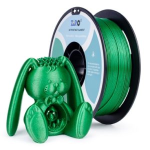Green 3D printing filament with a printed toy figure of a dog.