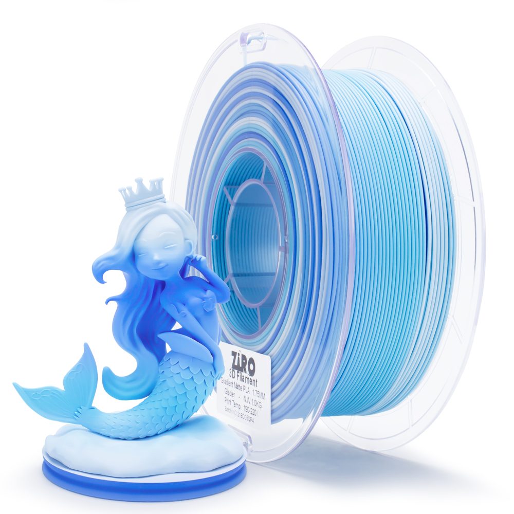 Blue PLA filament spool with 3D printed mermaid figure.
