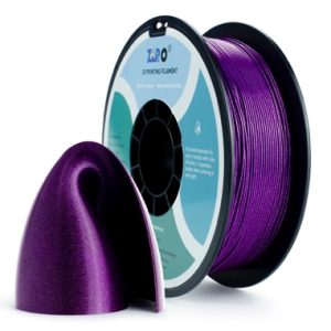 Purple 3D printer filament spool and sample piece.