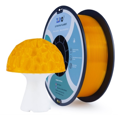 Orange 3D printer filament spool with a mushroom-shaped holder.
