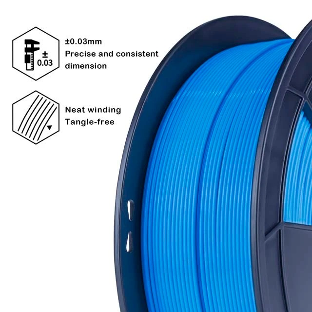 Blue 3D printer filament spool, 1.75mm diameter, tangle-free heat winding.
