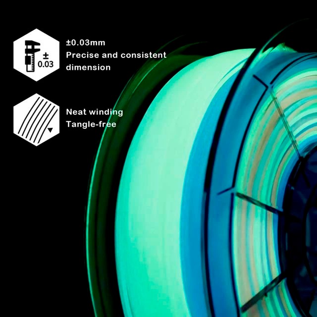 Close-up of glowing filament spool with technical details.