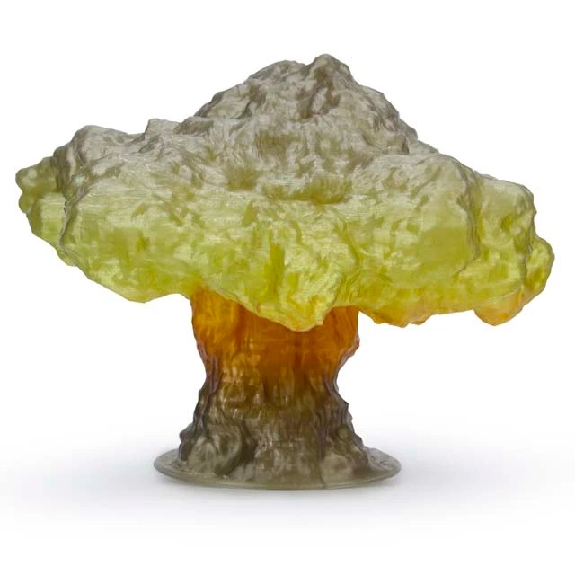 A mushroom-shaped rock with yellow and orange hues.