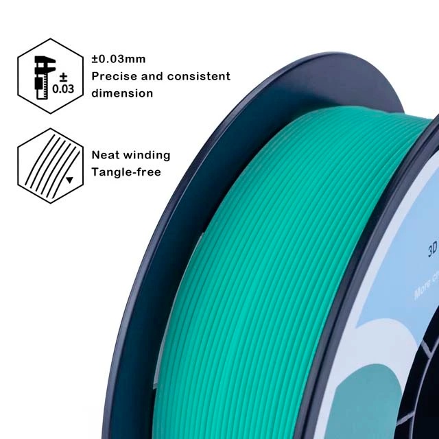 Spool of teal 3D printer filament with precise, tangle-free winding.