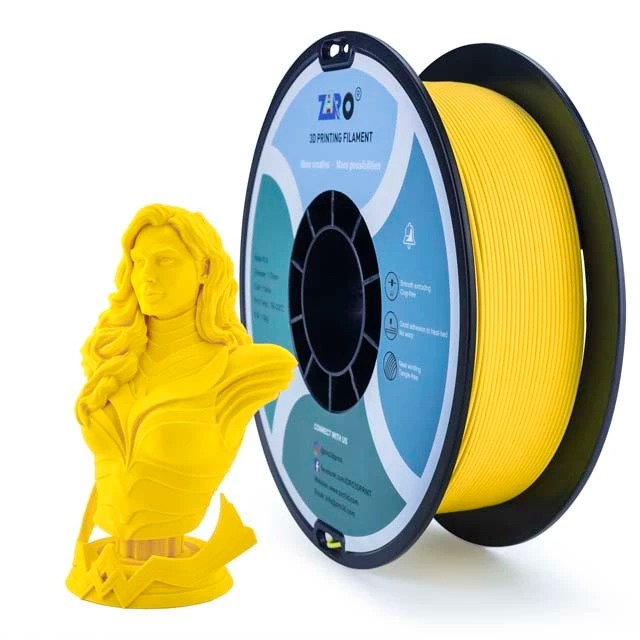 Yellow 3D printer filament spool with a detailed yellow 3D printed bust.