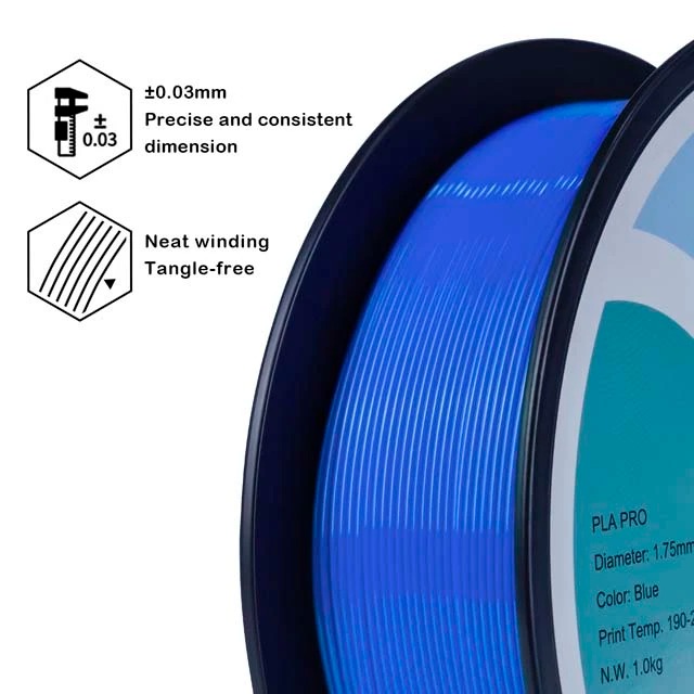 Blue TPU 3D printer filament spool with precise 1.75 mm diameter.