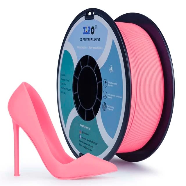 A pink high heel-shaped tape dispenser with a tape roll.