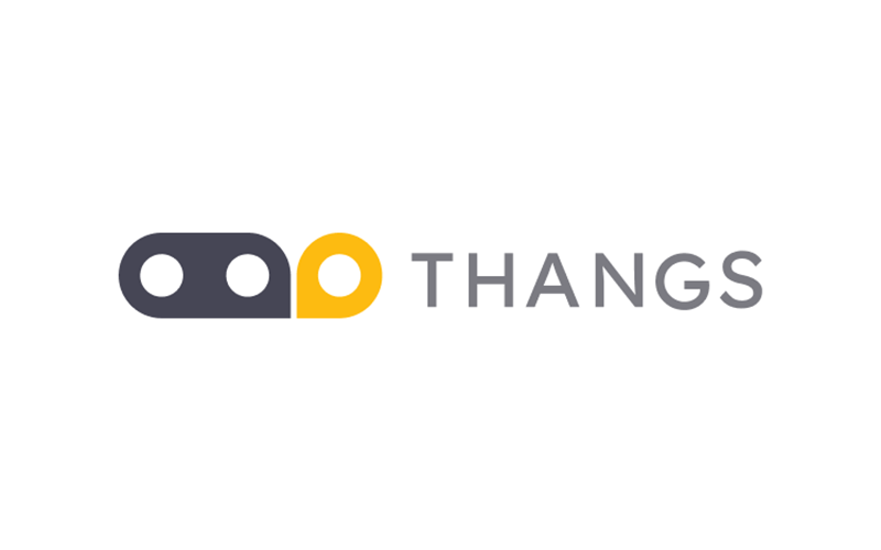 Minimalistic logo with dark and yellow dots and the word 'THANG'.