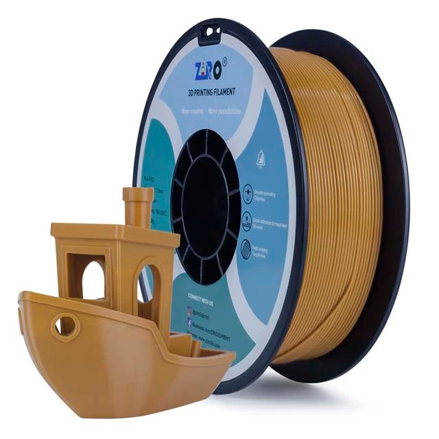 A 3D-printed boat model alongside a spool of filament.